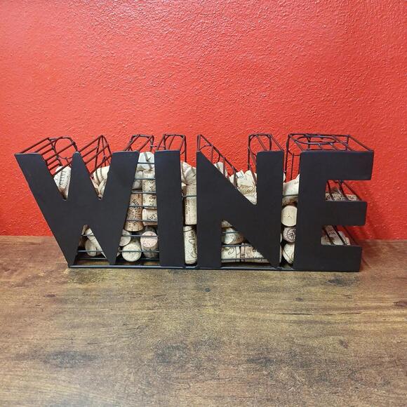 Other - Decorative 15-Inch Metal Mesh Wine Cork Holder Basket, Brown, Corks Included